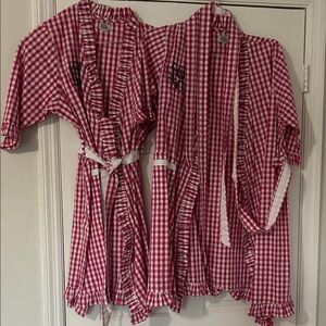 Pink Gingham Ruffle Robe with Monogram